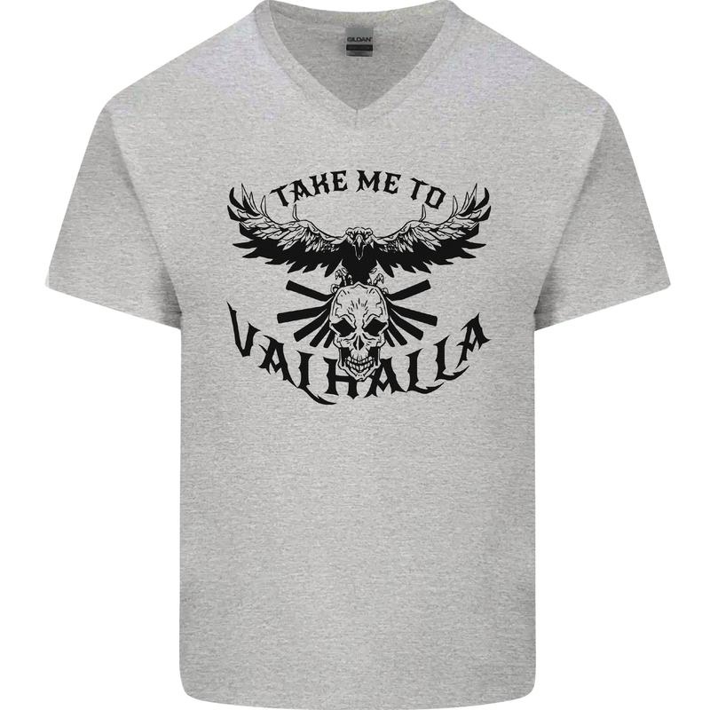 Take Me To Valhalla Viking Skull Odin Thor Mens V-Neck Cotton T-Shirt Sports Grey