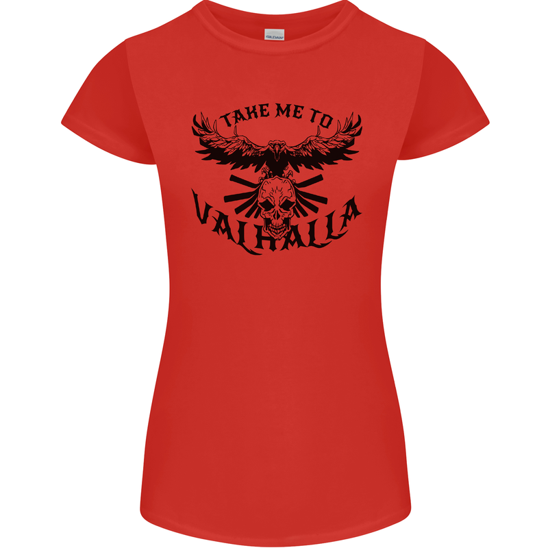 Take Me To Valhalla Viking Skull Odin Thor Womens Petite Cut T-Shirt Red