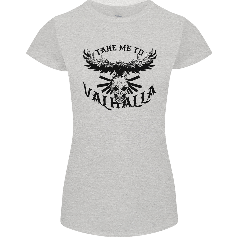 Take Me To Valhalla Viking Skull Odin Thor Womens Petite Cut T-Shirt Sports Grey