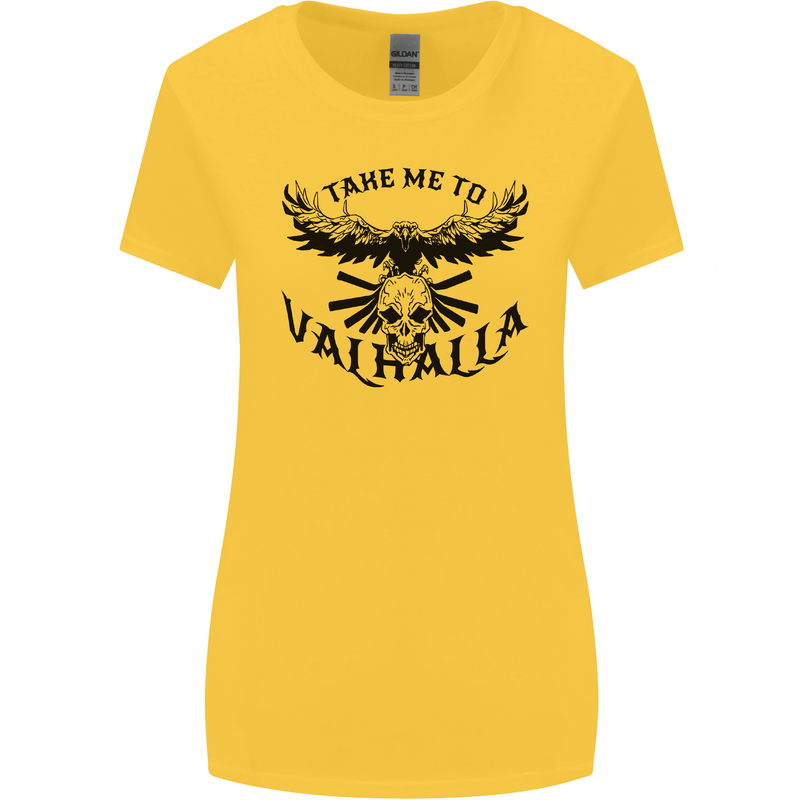 Take Me To Valhalla Viking Skull Odin Thor Womens Wider Cut T-Shirt Yellow