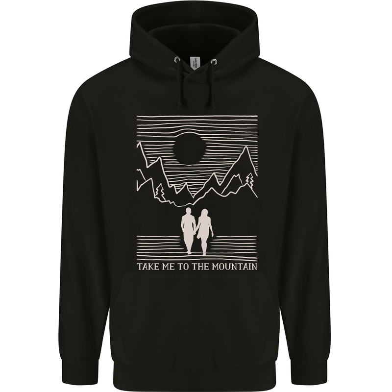 Take Me to the Mountains Trekking Hiking Mens 80% Cotton Hoodie Black