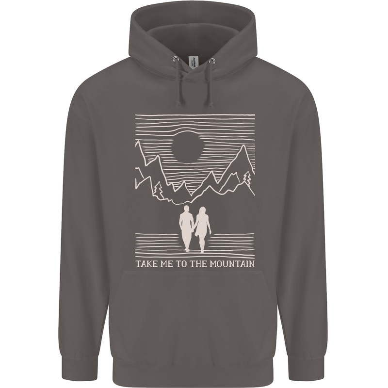 Take Me to the Mountains Trekking Hiking Mens 80% Cotton Hoodie Charcoal