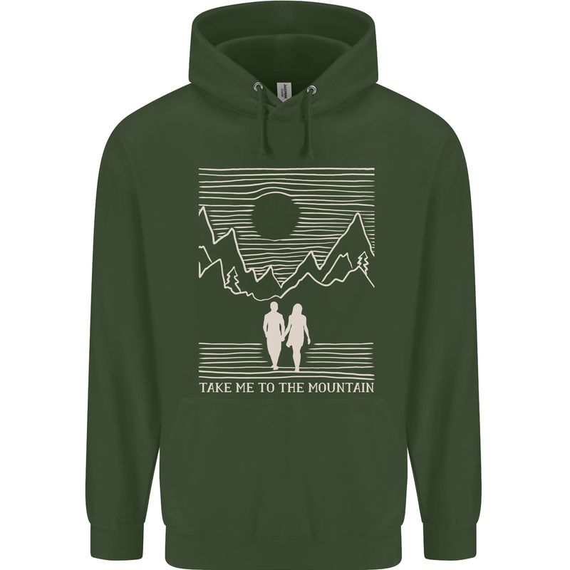 Take Me to the Mountains Trekking Hiking Mens 80% Cotton Hoodie Forest Green