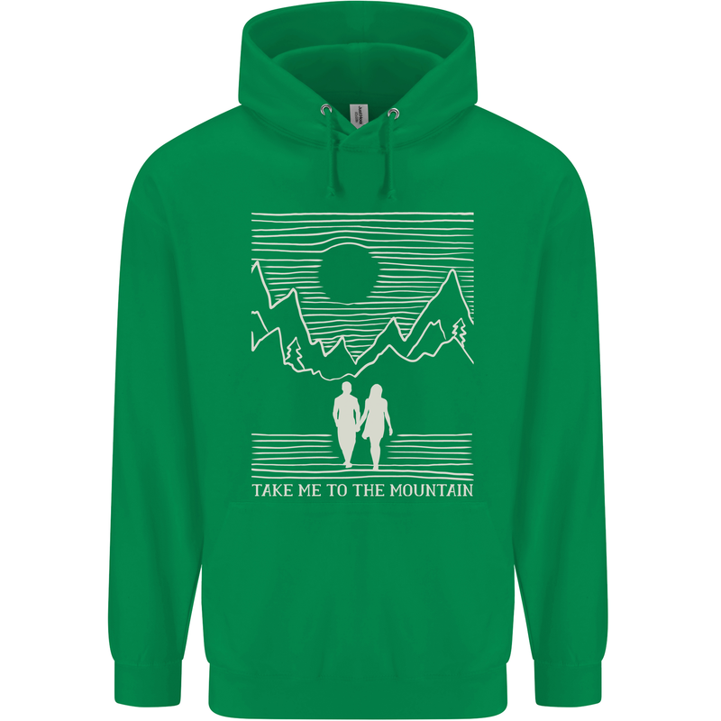 Take Me to the Mountains Trekking Hiking Mens 80% Cotton Hoodie Irish Green