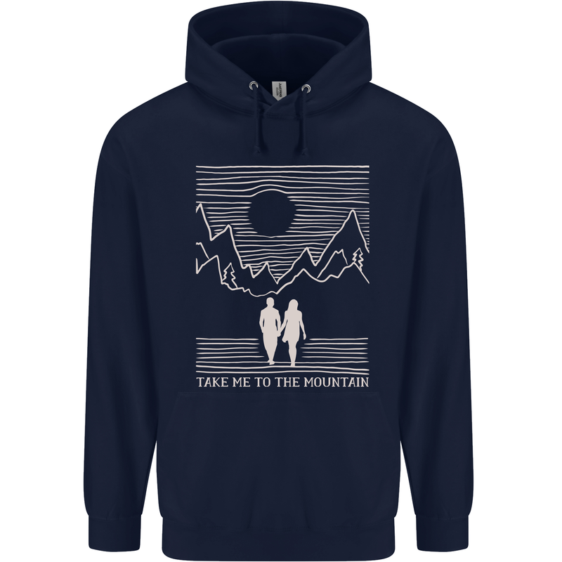 Take Me to the Mountains Trekking Hiking Mens 80% Cotton Hoodie Navy Blue