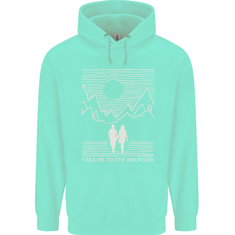 Take Me to the Mountains Trekking Hiking Mens 80% Cotton Hoodie Peppermint