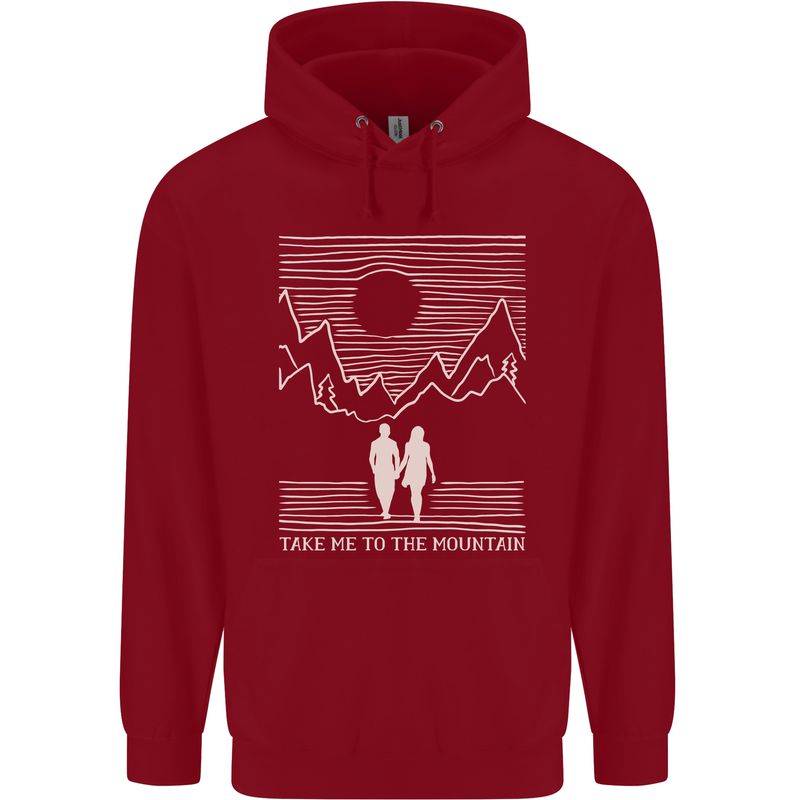 Take Me to the Mountains Trekking Hiking Mens 80% Cotton Hoodie Red