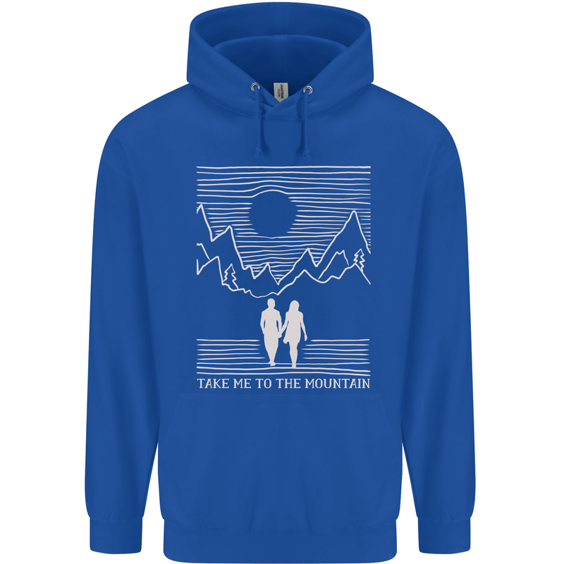 Take Me to the Mountains Trekking Hiking Mens 80% Cotton Hoodie Royal Blue