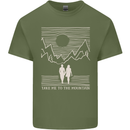 Take Me to the Mountains Trekking Hiking Mens Cotton T-Shirt Tee Top Military Green
