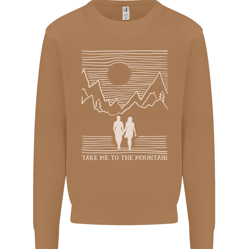 Take Me to the Mountains Trekking Hiking Mens Sweatshirt Jumper Caramel Latte