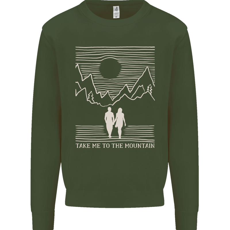 Take Me to the Mountains Trekking Hiking Mens Sweatshirt Jumper Forest Green