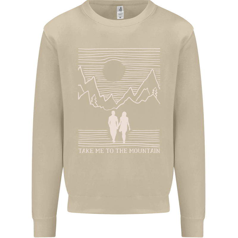 Take Me to the Mountains Trekking Hiking Mens Sweatshirt Jumper Sand