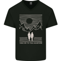 Take Me to the Mountains Trekking Hiking Mens V-Neck Cotton T-Shirt Black
