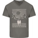 Take Me to the Mountains Trekking Hiking Mens V-Neck Cotton T-Shirt Charcoal