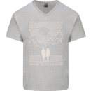 Take Me to the Mountains Trekking Hiking Mens V-Neck Cotton T-Shirt Sports Grey