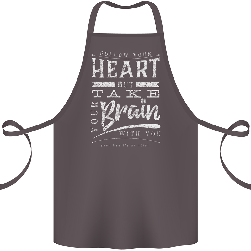 Take Your Heart With You Slogan Cotton Apron 100% Organic Dark Grey