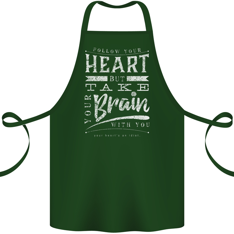 Take Your Heart With You Slogan Cotton Apron 100% Organic Forest Green