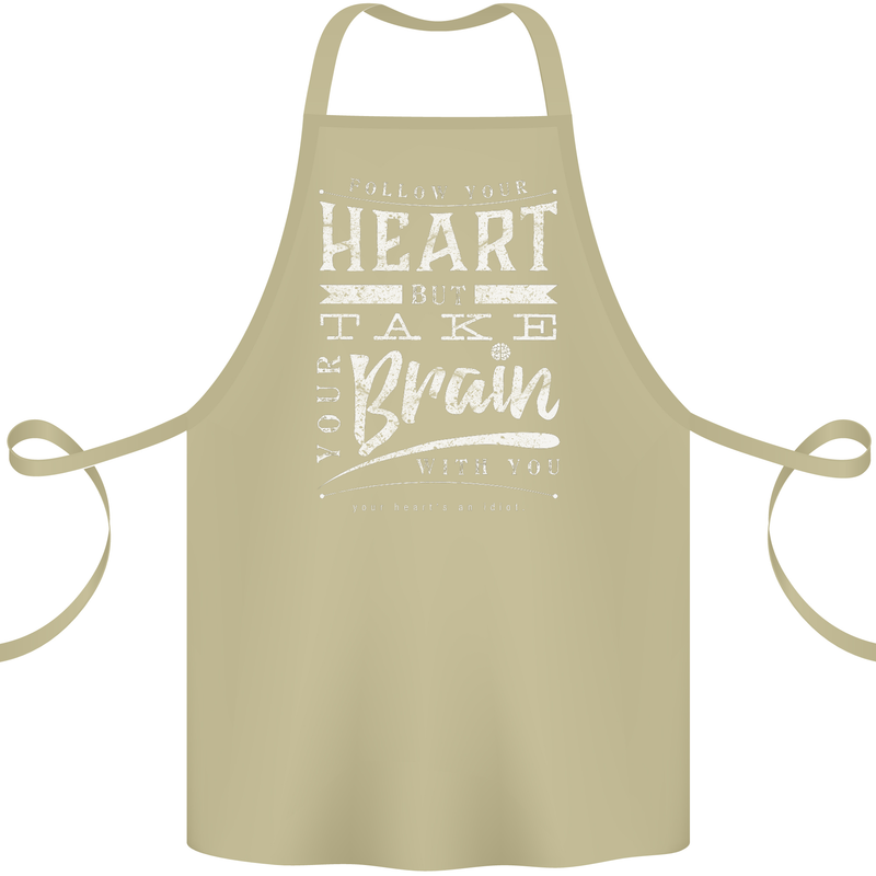 Take Your Heart With You Slogan Cotton Apron 100% Organic Khaki