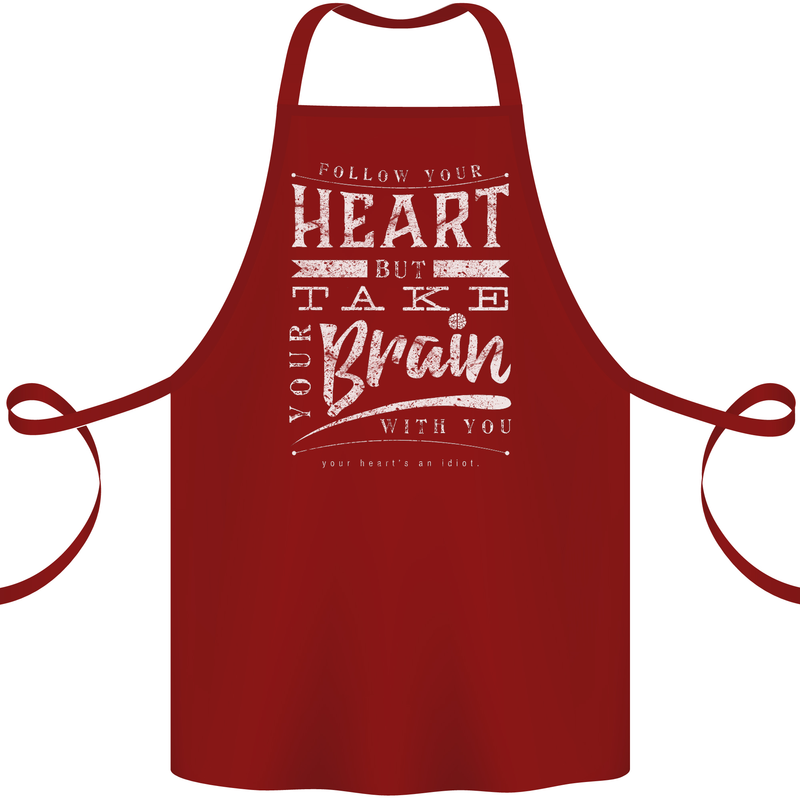 Take Your Heart With You Slogan Cotton Apron 100% Organic Maroon