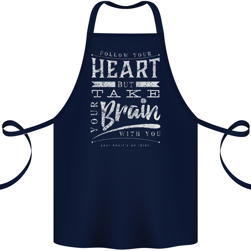Take Your Heart With You Slogan Cotton Apron 100% Organic Navy Blue