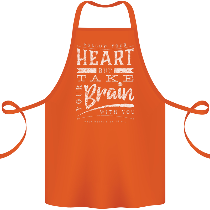 Take Your Heart With You Slogan Cotton Apron 100% Organic Orange