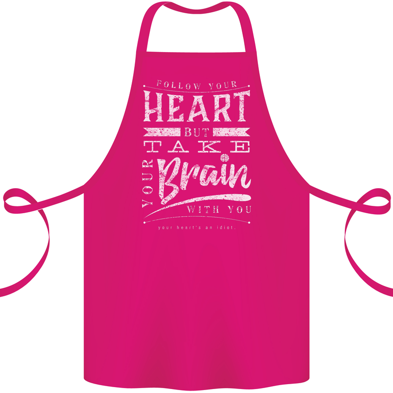 Take Your Heart With You Slogan Cotton Apron 100% Organic Pink
