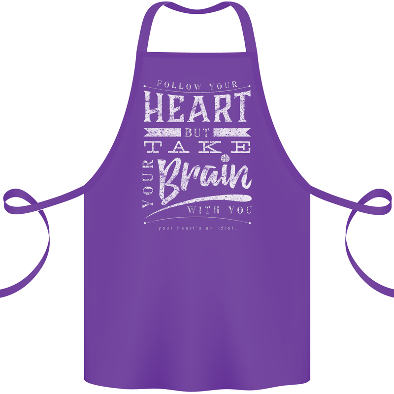 Take Your Heart With You Slogan Cotton Apron 100% Organic Purple