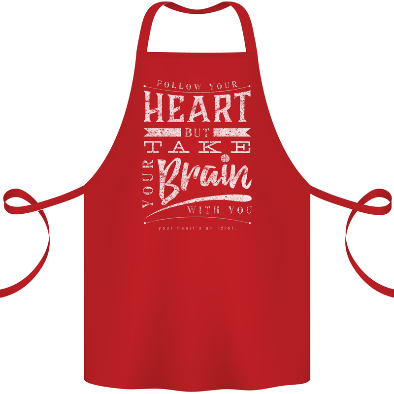 Take Your Heart With You Slogan Cotton Apron 100% Organic Red