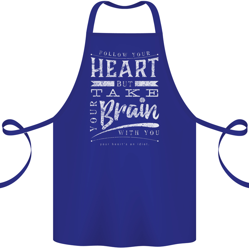 Take Your Heart With You Slogan Cotton Apron 100% Organic Royal Blue