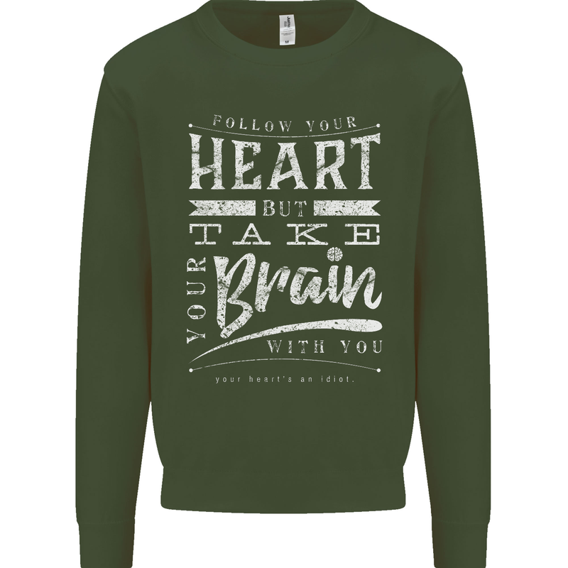 Take Your Heart With You Slogan Kids Sweatshirt Jumper Forest Green