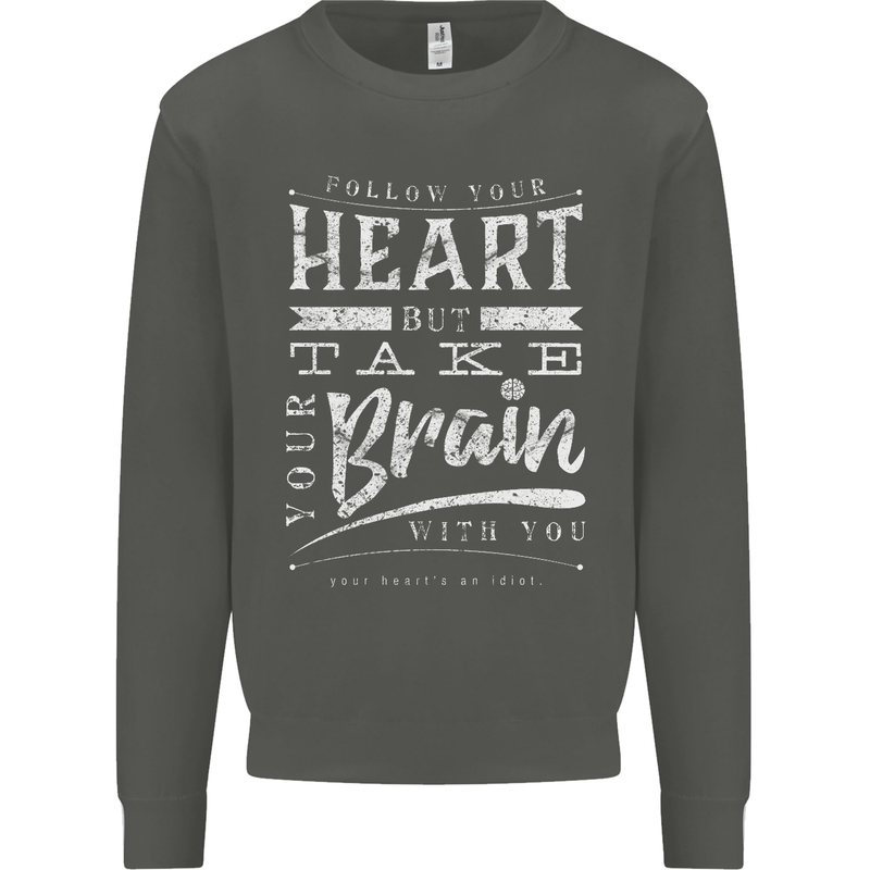 Take Your Heart With You Slogan Kids Sweatshirt Jumper Storm Grey