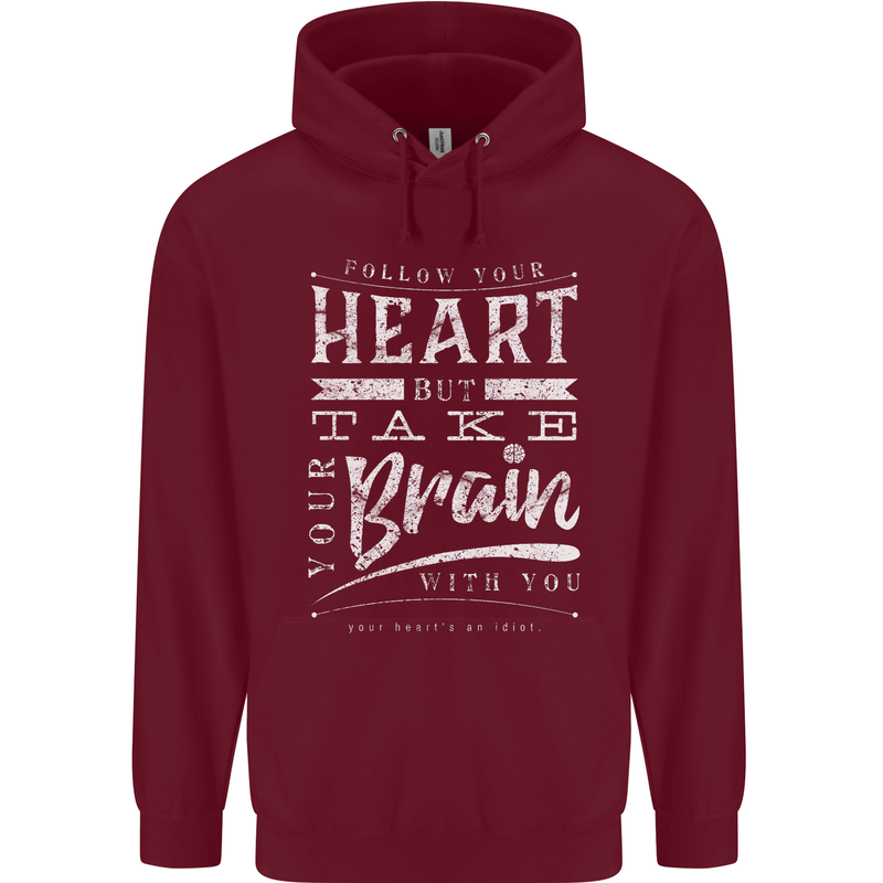 Take Your Heart With You Slogan Mens 80% Cotton Hoodie Maroon
