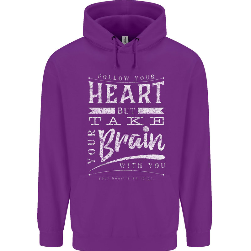 Take Your Heart With You Slogan Mens 80% Cotton Hoodie Purple