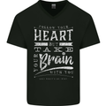 Take Your Heart With You Slogan Mens V-Neck Cotton T-Shirt Black