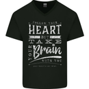 Take Your Heart With You Slogan Mens V-Neck Cotton T-Shirt Black