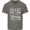 Take Your Heart With You Slogan Mens V-Neck Cotton T-Shirt Charcoal