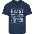 Take Your Heart With You Slogan Mens V-Neck Cotton T-Shirt Navy Blue