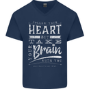 Take Your Heart With You Slogan Mens V-Neck Cotton T-Shirt Navy Blue