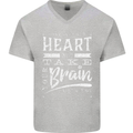 Take Your Heart With You Slogan Mens V-Neck Cotton T-Shirt Sports Grey
