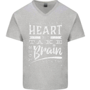 Take Your Heart With You Slogan Mens V-Neck Cotton T-Shirt Sports Grey