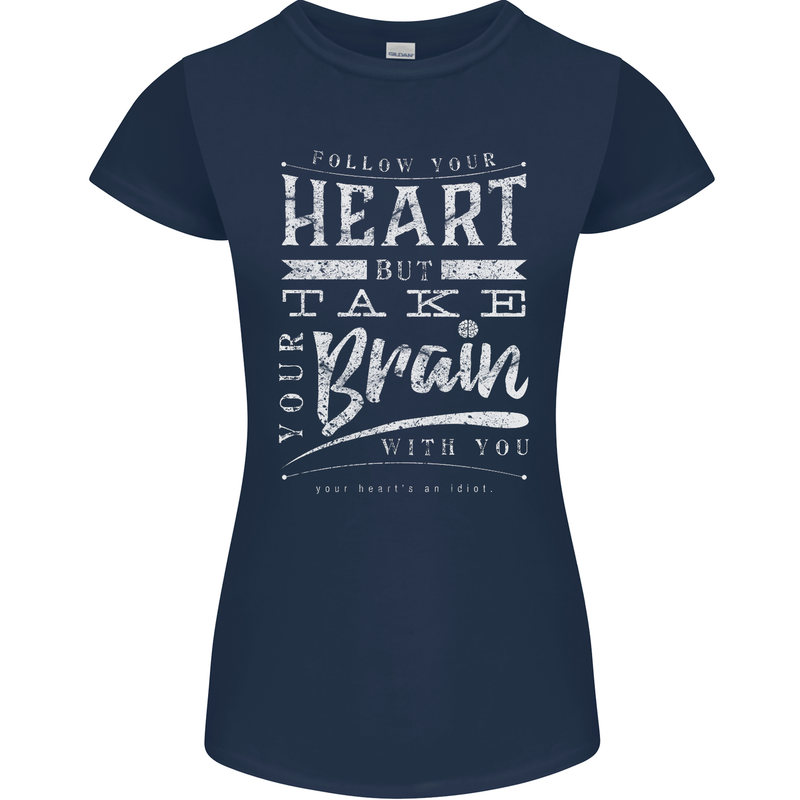 Take Your Heart With You Slogan Womens Petite Cut T-Shirt Navy Blue