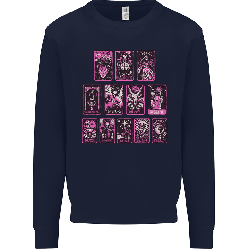 Tarot Cards Fortune Teller Skulls Mens Sweatshirt Jumper Navy Blue