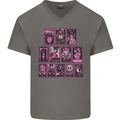 Tarot Cards Fortune Teller Skulls Mens V-Neck Cotton T-Shirt Charcoal
