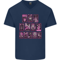 Tarot Cards Fortune Teller Skulls Mens V-Neck Cotton T-Shirt Navy Blue