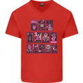 Tarot Cards Fortune Teller Skulls Mens V-Neck Cotton T-Shirt Red