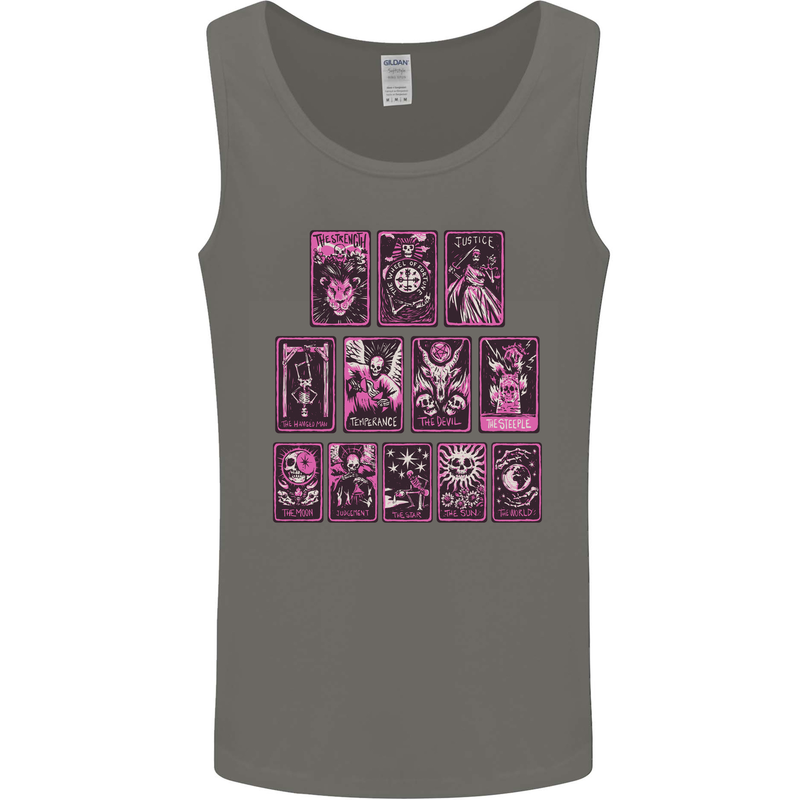 Tarot Cards Fortune Teller Skulls Mens Vest Tank Top Charcoal