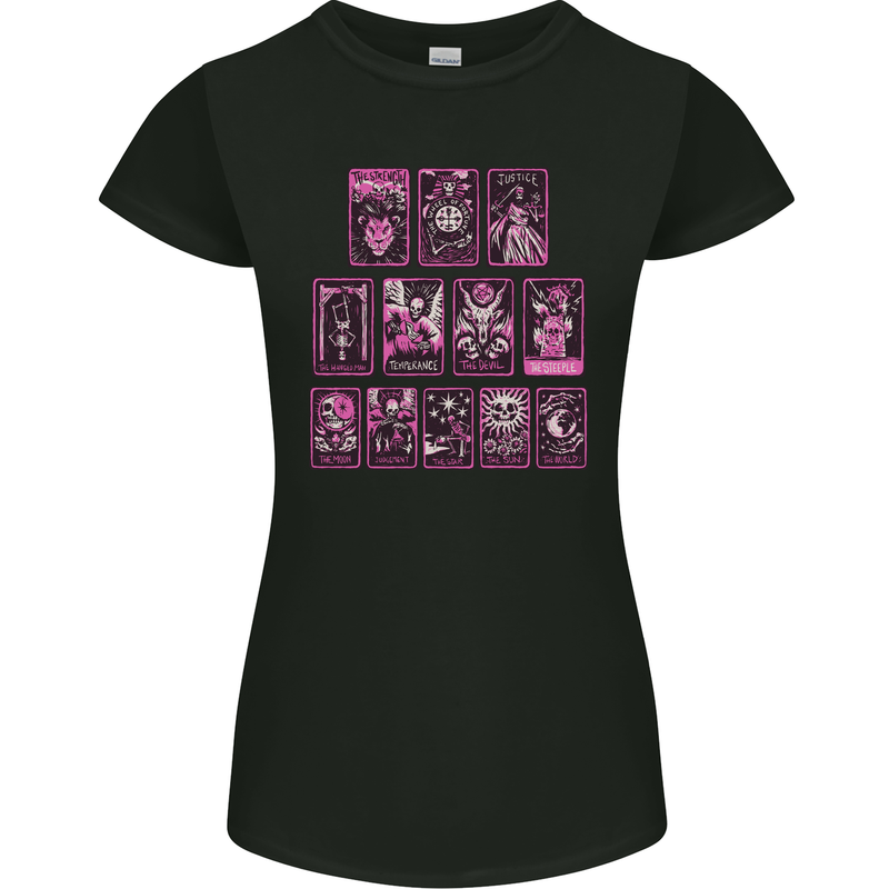 Tarot Cards Fortune Teller Skulls Womens Petite Cut T-Shirt Black