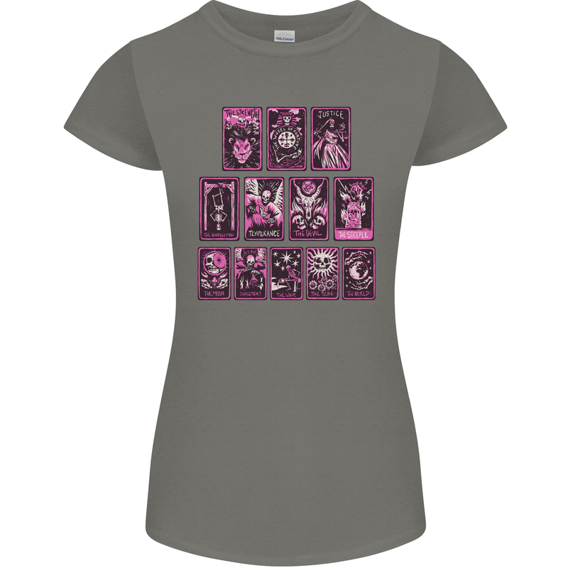 Tarot Cards Fortune Teller Skulls Womens Petite Cut T-Shirt Charcoal