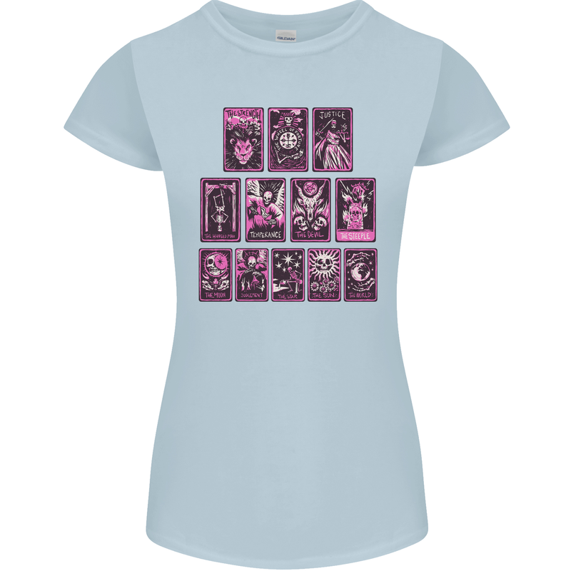 Tarot Cards Fortune Teller Skulls Womens Petite Cut T-Shirt Light Blue