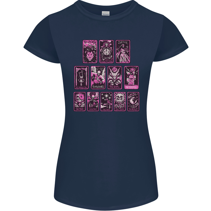 Tarot Cards Fortune Teller Skulls Womens Petite Cut T-Shirt Navy Blue